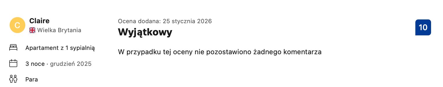 Opinia gościa Claire z Wielkiej Brytanii