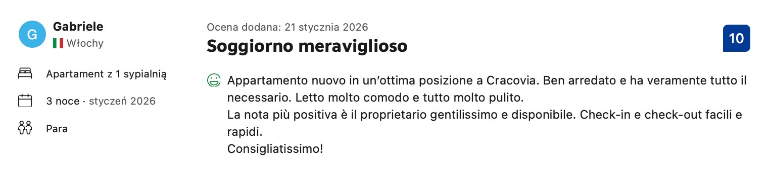 Opinia gościa Gabriele z Włoch