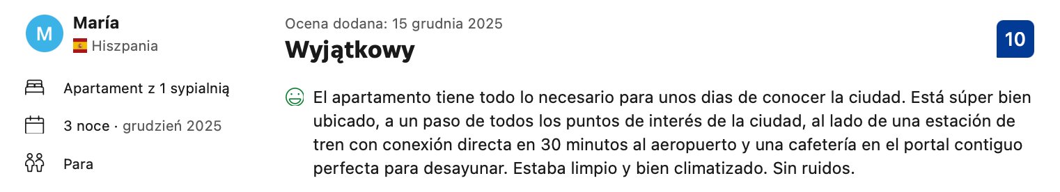 Opinia gościa María z Hiszpanii