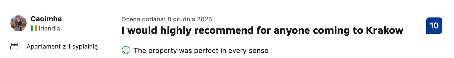 Opinia gościa Caoimhe z Irlandii