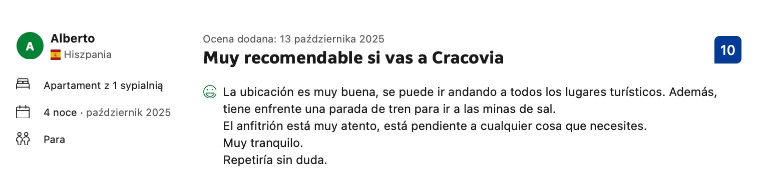Opinia gościa Alberto z Hiszpanii
